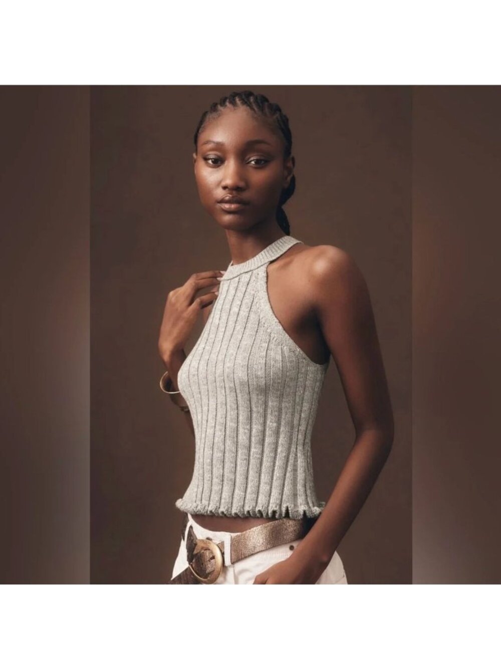 Anthropologie Pilcro Halter Ribbed Sweater Tank Top in Grey M